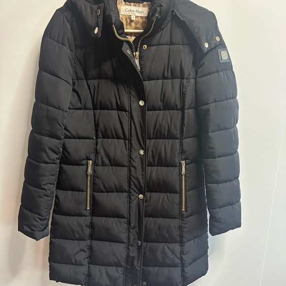 Calvin Klein Black Puffer Coat with Gold Accents - Picture 2 of 12